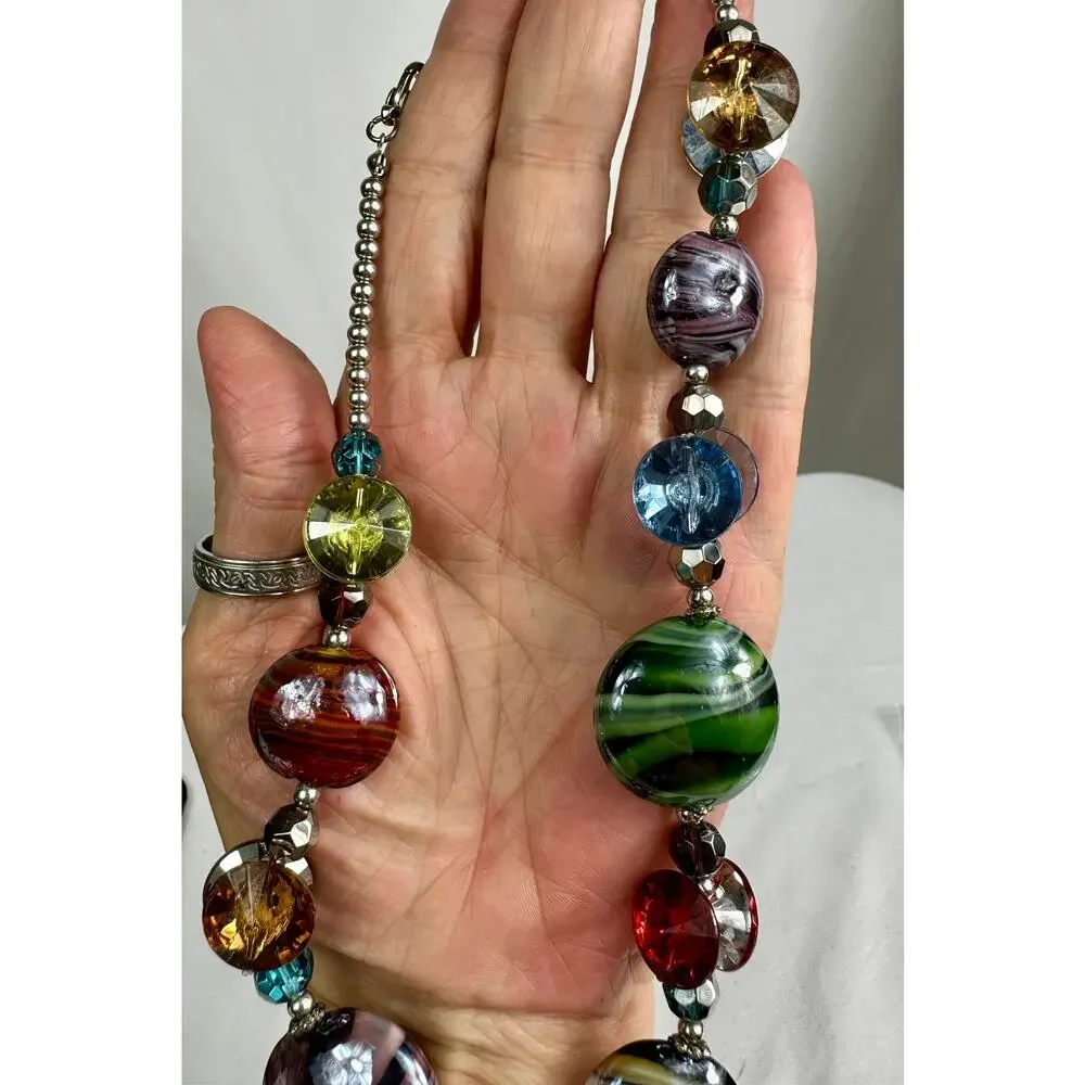 Artisan Lampwork Glass Statement Necklace Multicolor Beaded 18